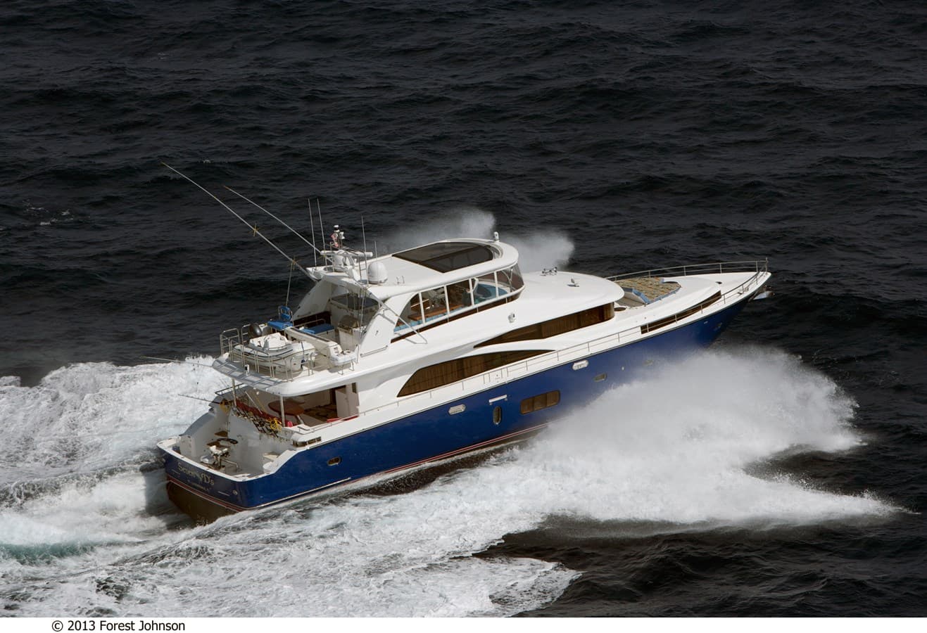 JOHNSON 80' FLYBRIDGE W/FISHING COCKPIT — 2027 · 79.99' · 4 Cabins · Pre-Owned